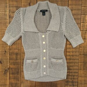 White House Black Market Beige & Metallic Gold Cardigan Sweater - XS